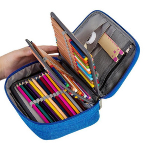 Custom Multi-layer Large Zipper Pen Bag 72 Slots Handle Strap Large Colored Watercolor Pencil Case for Kids Customized Bags