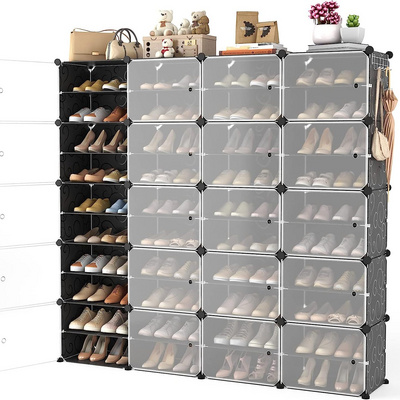 Shoe Storage Cabinet Easy Assembly Plastic Adjustable Shoe Storage Organizer Stackable Free Standing Shoe Rack