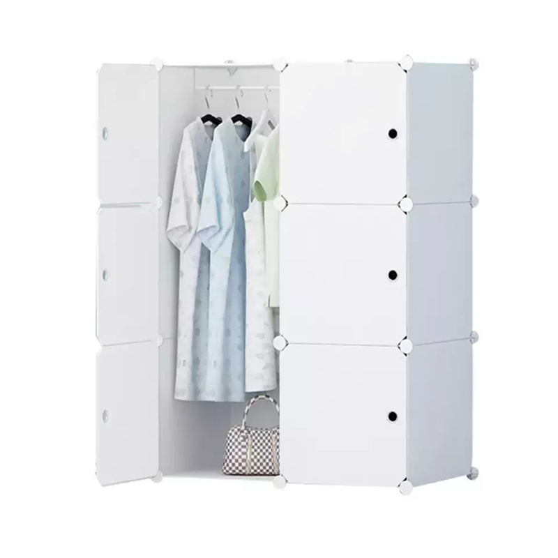 Portable Casual Armoire Wardrobe Removable Plastic Storage With door Divide Grid Shelves Combination Clothes Bedroom Home Blue