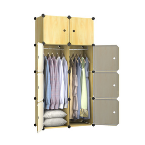 Wardrobe Closets for Bedroom Portable Resin Wood Pattern Armoire Modular Cabinet Dresser Cubby Shelving Unit for Hanging Clothes