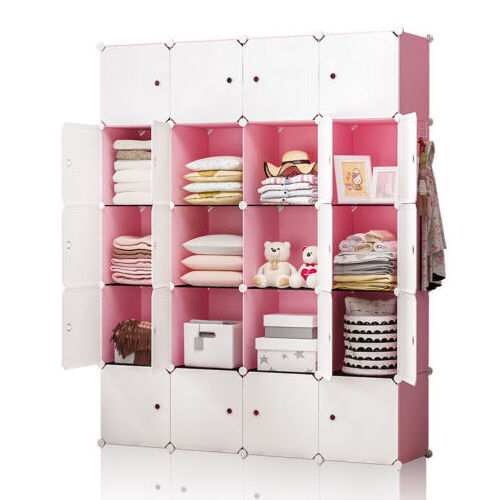 20 Cube Wardrobe Closets Organizer Stackable Plastic Cube Storage Shelves with 3 Hanging Rods