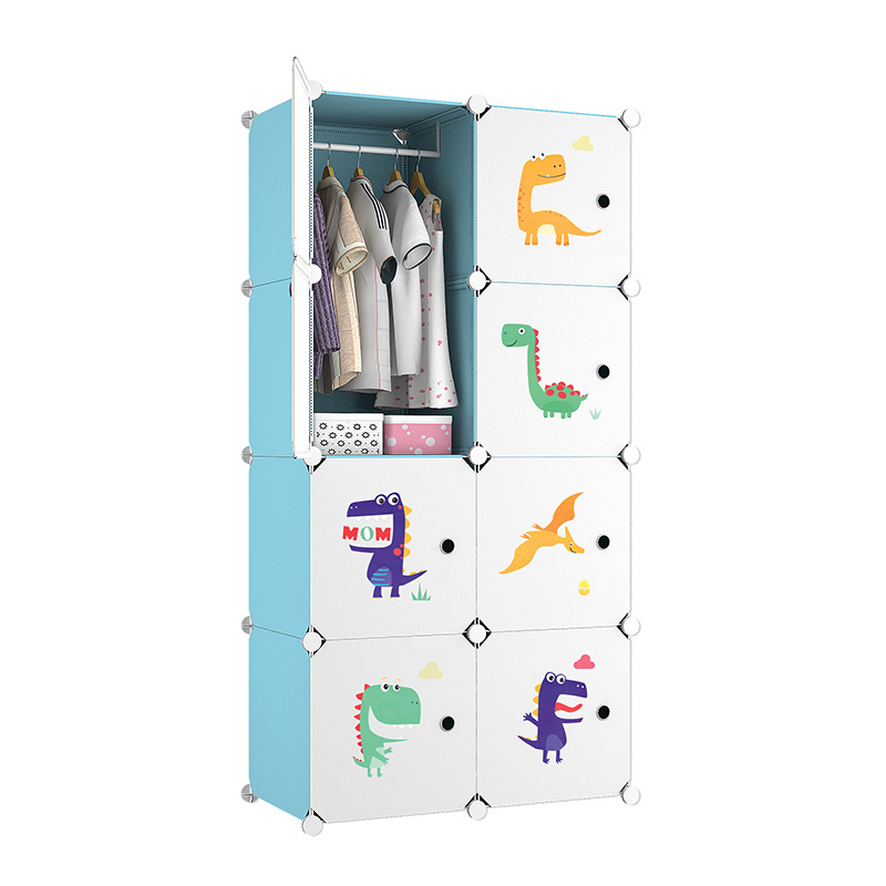 8 Cubes Wardrobe Plastic Storage Organizer Kids Children Animal Picture Portable Closet Clothes Cabinet