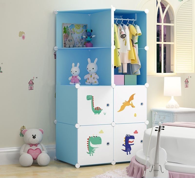 8 Cubes Wardrobe Plastic Storage Organizer Kids Children Animal Picture Portable Closet Clothes Cabinet