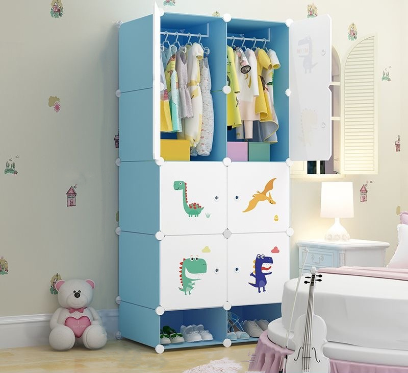 8 Cubes Wardrobe Plastic Storage Organizer Kids Children Animal Picture Portable Closet Clothes Cabinet