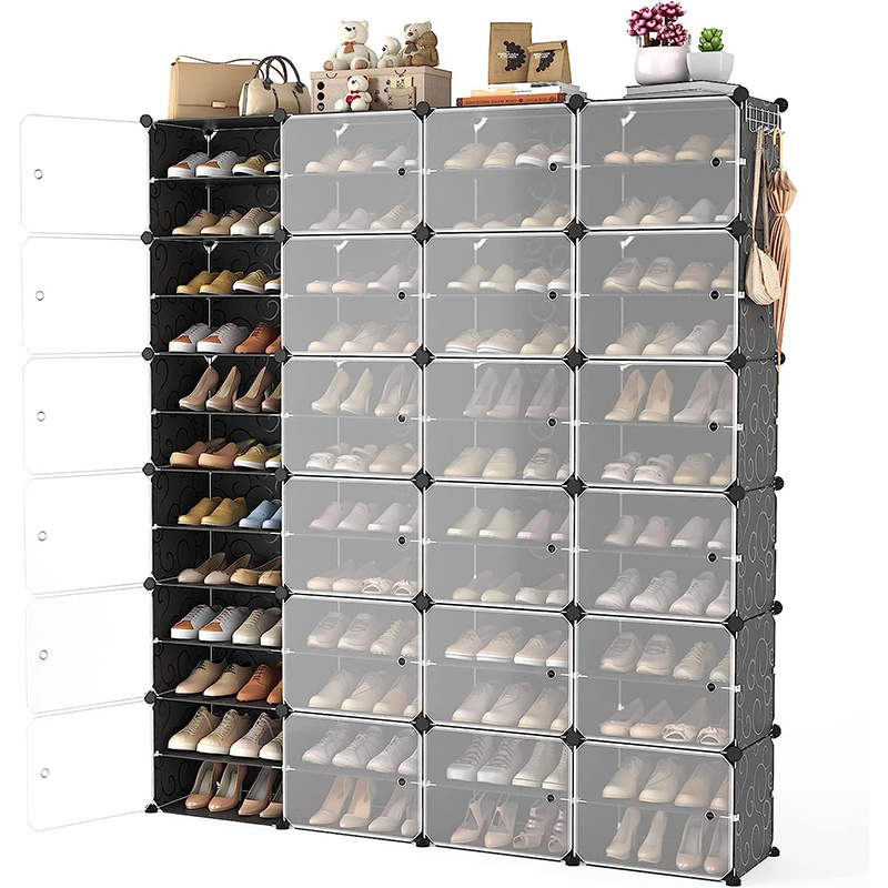 Shoe Storage Cabinet Easy Assembly Plastic Adjustable Shoe Storage Organizer Stackable Free Standing Shoe Rack