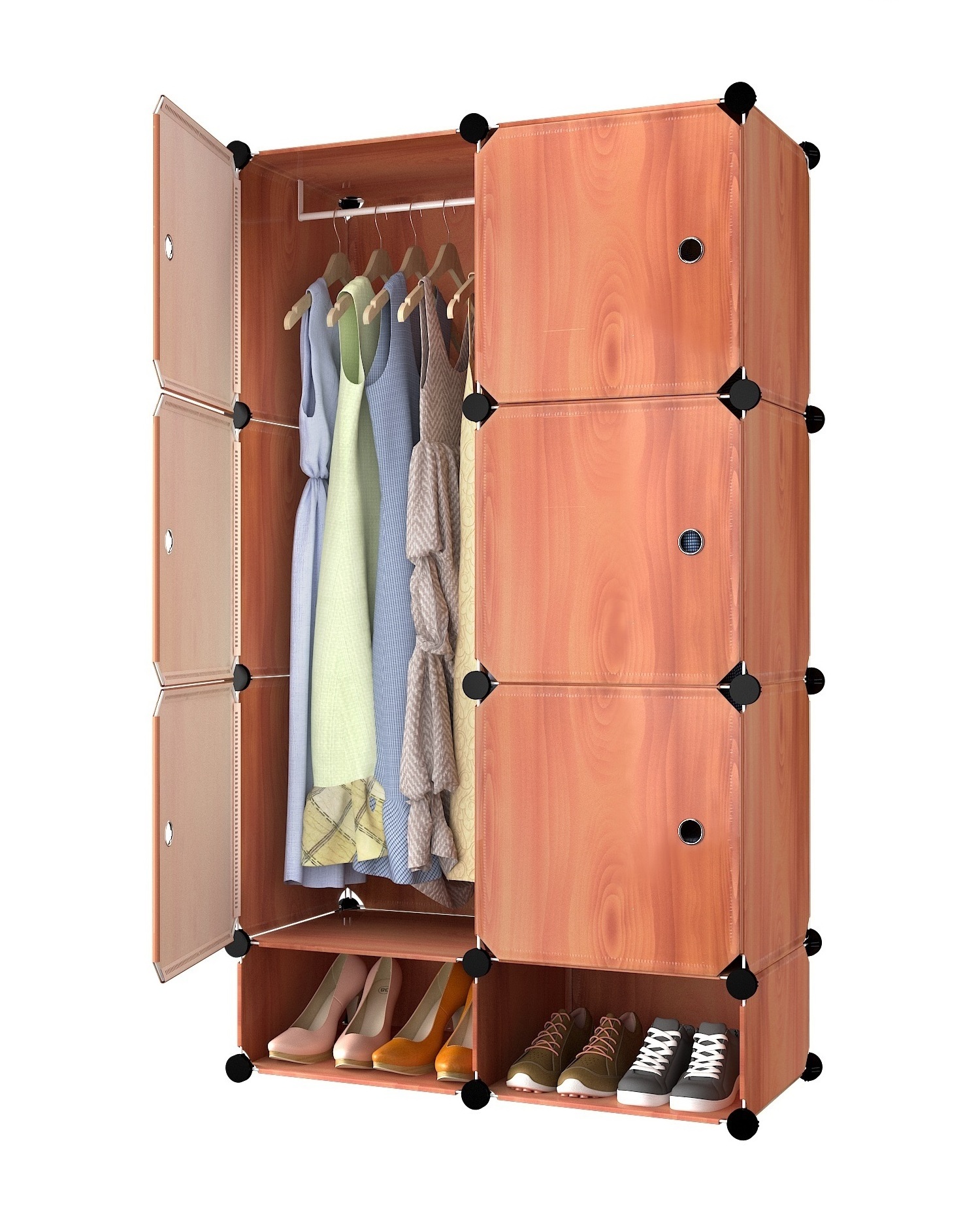 Portable Closet Wardrobe 6 Cube Storage Organizer with Doors Modular Storage Shelves Plastic Cubes Cabinet Wardrobe for Bedroom