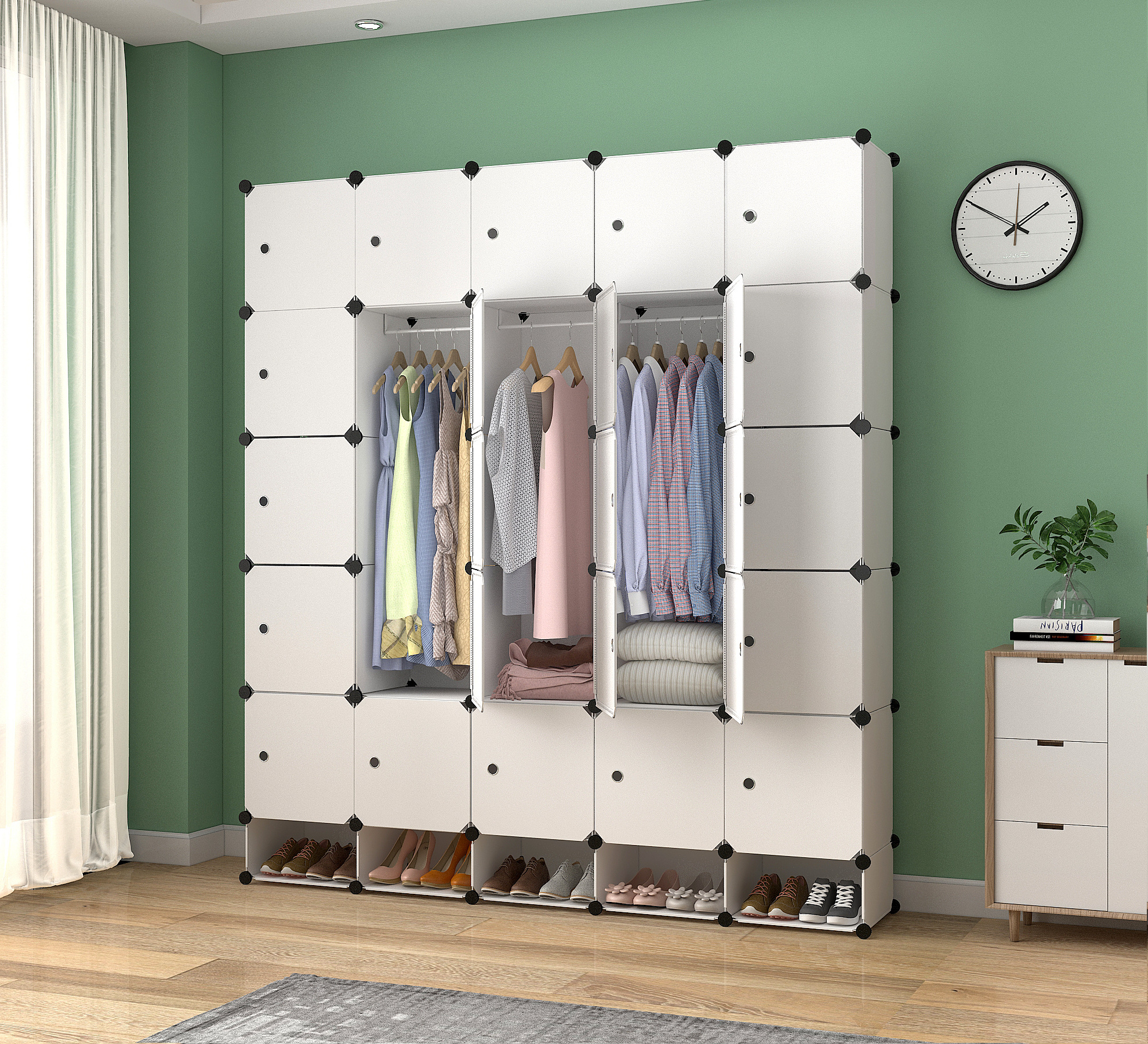 Black color plastic portable closet wardrobe easy to assemble pp portable modular cabinet