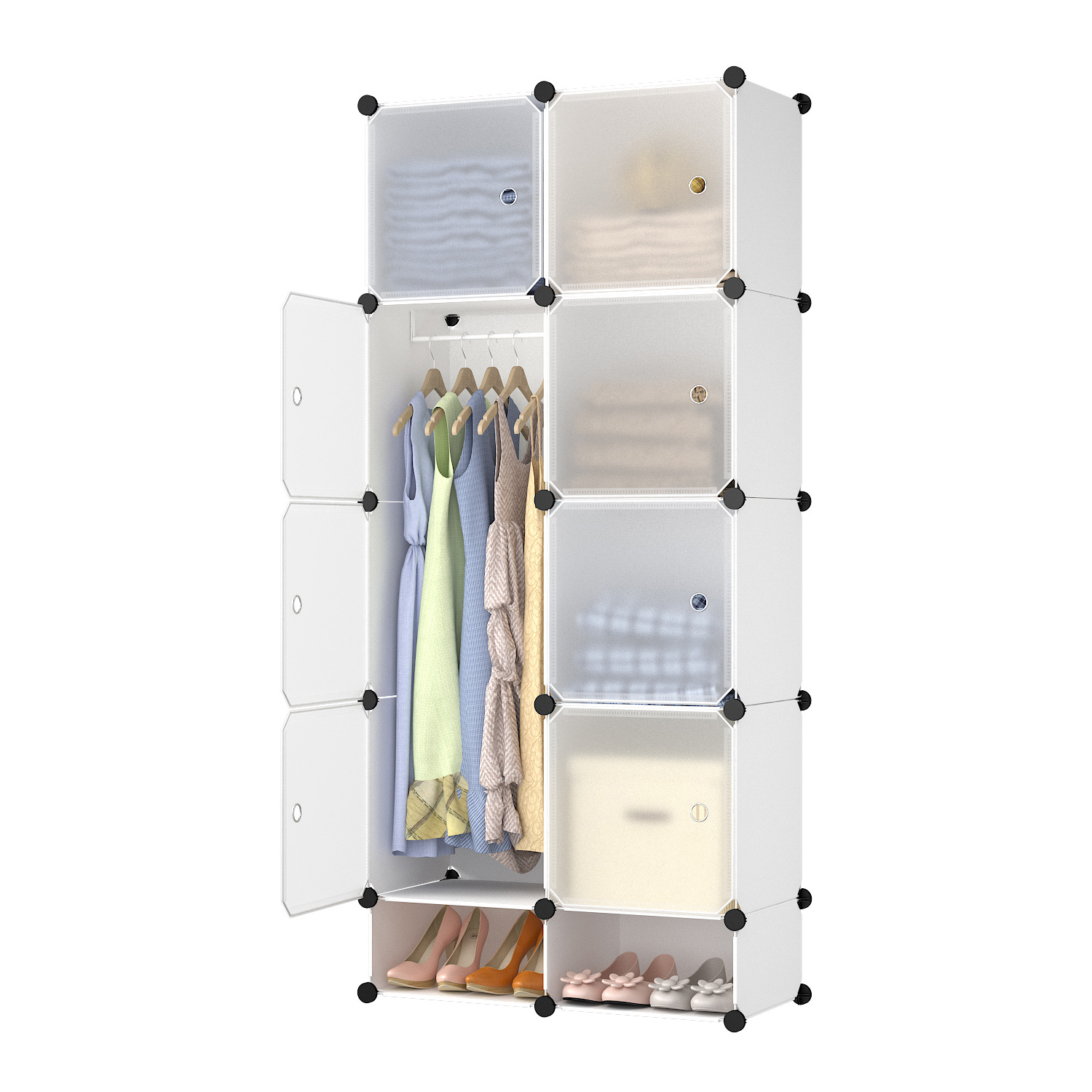 Portable Closet Wardrobe 8 Cube Storage Organizer with Doors Modular Storage Shelves Plastic Cubes Cabinet Wardrobe for Bedroom