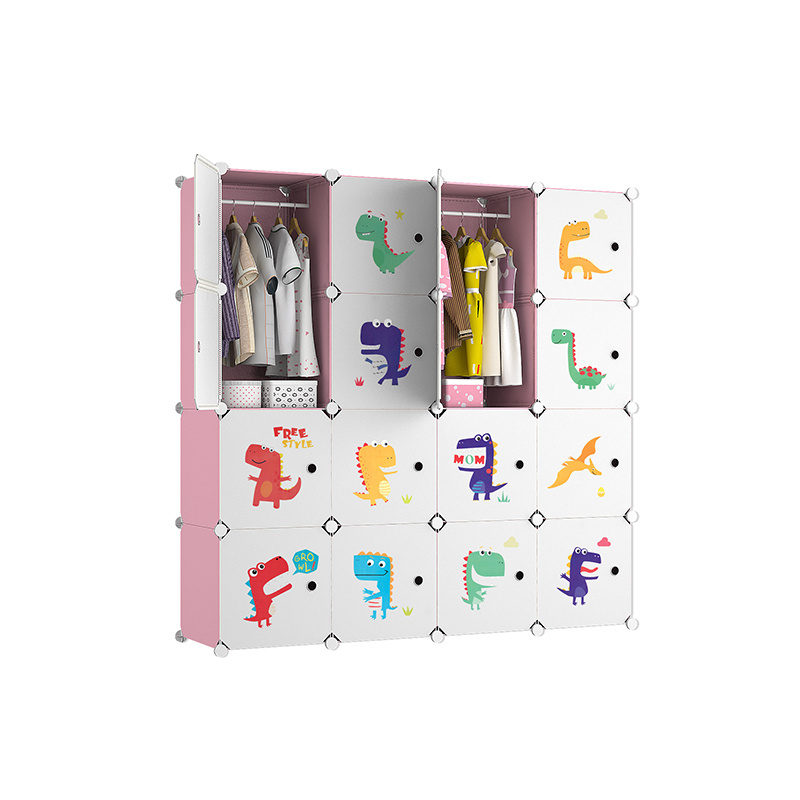 Portable Kids Wardrobe Baby Dresser Children Bedroom Armoire Clothes Closet with Animal Stickers Plastic Wardrobe Storage