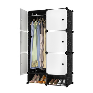 Portable Closet Wardrobe 6 Cube Storage Organizer with Doors Modular Storage Shelves Plastic Cubes Cabinet Wardrobe for Bedroom