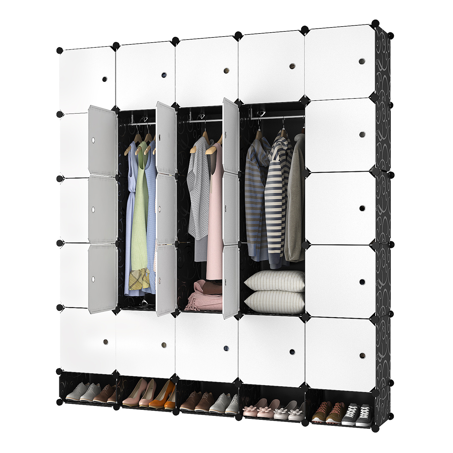 Black color plastic portable closet wardrobe easy to assemble pp portable modular cabinet