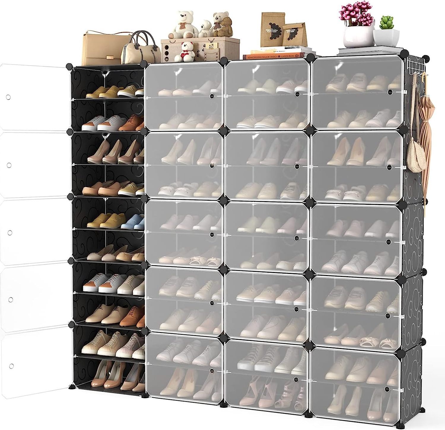 Shoe Storage Cabinet Easy Assembly Plastic Adjustable Shoe Storage Organizer Stackable Free Standing Shoe Rack