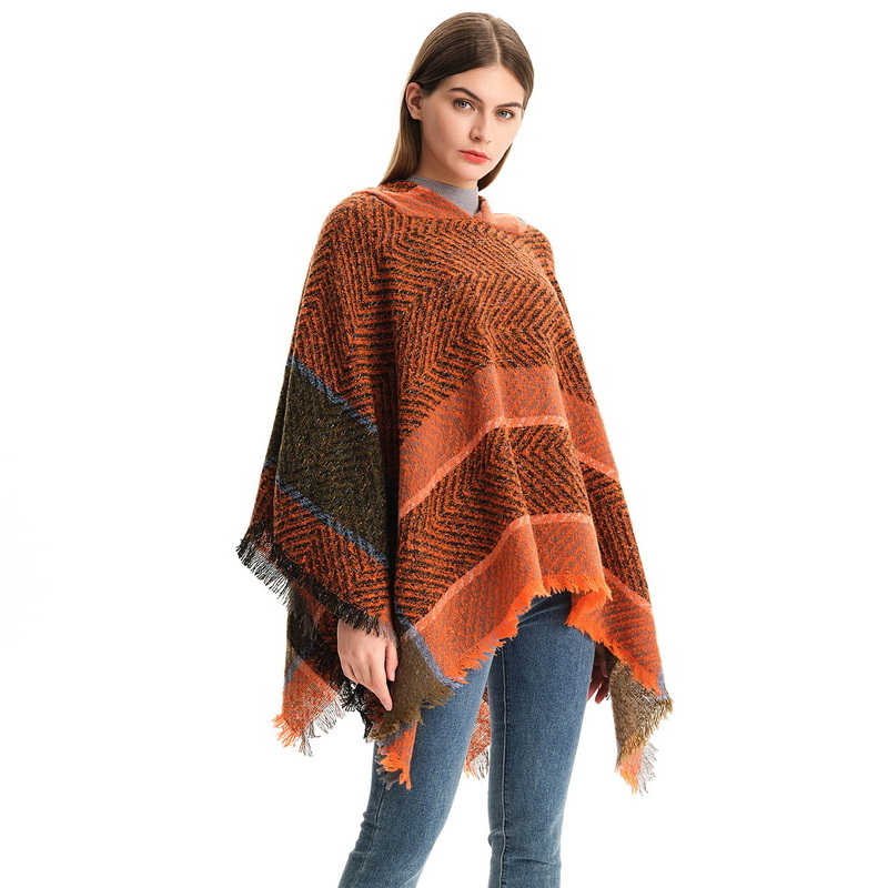 costume towel mexican sportfun poncho for woman Orange plaid cape  adult lady  women poncho capes