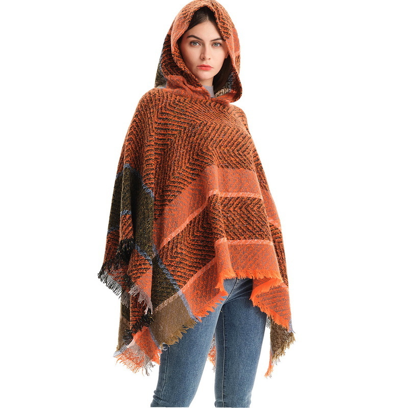 costume towel mexican sportfun poncho for woman Orange plaid cape  adult lady  women poncho capes