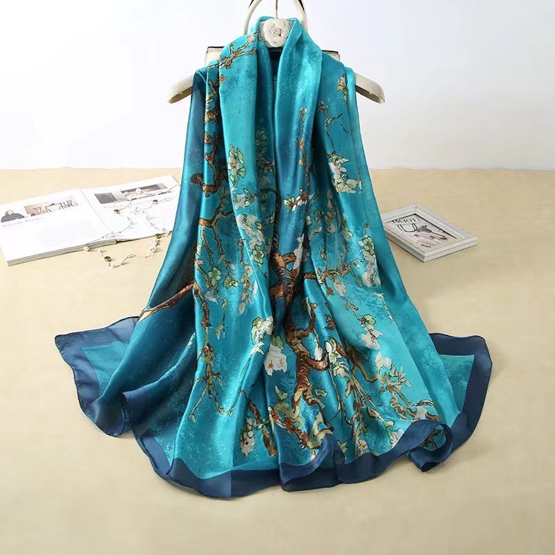 High-quality silk texture shawl Custom printed silk Feel luxury scarf Satin chiffon scarf