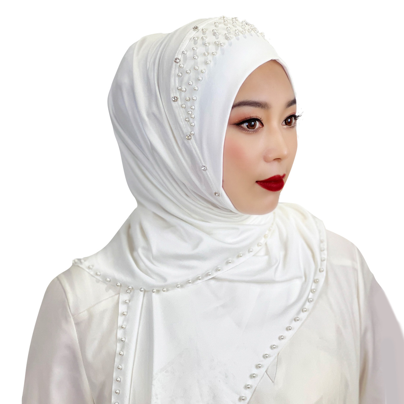 Wholesale popular Fashion Spandex Polyester hijab scarf Women Turban Hats with Beaded muslim instant foulard hijab for women