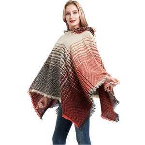 2023 new fashion ladies boho hooded shawls and poncho with sleeves women cashmere poncho