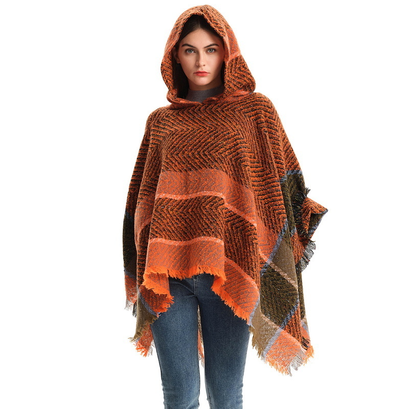 costume towel mexican sportfun poncho for woman Orange plaid cape  adult lady  women poncho capes