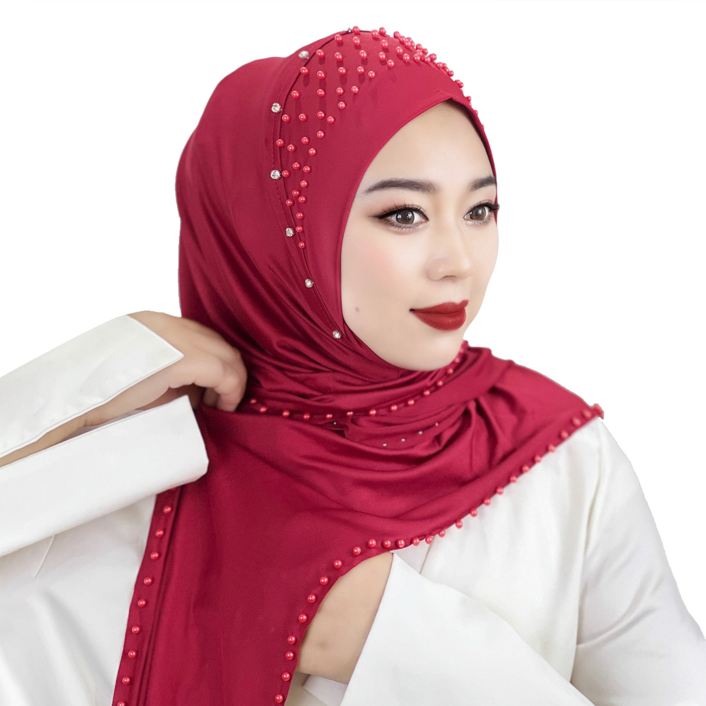 Wholesale popular Fashion Spandex Polyester hijab scarf Women Turban Hats with Beaded muslim instant foulard hijab for women