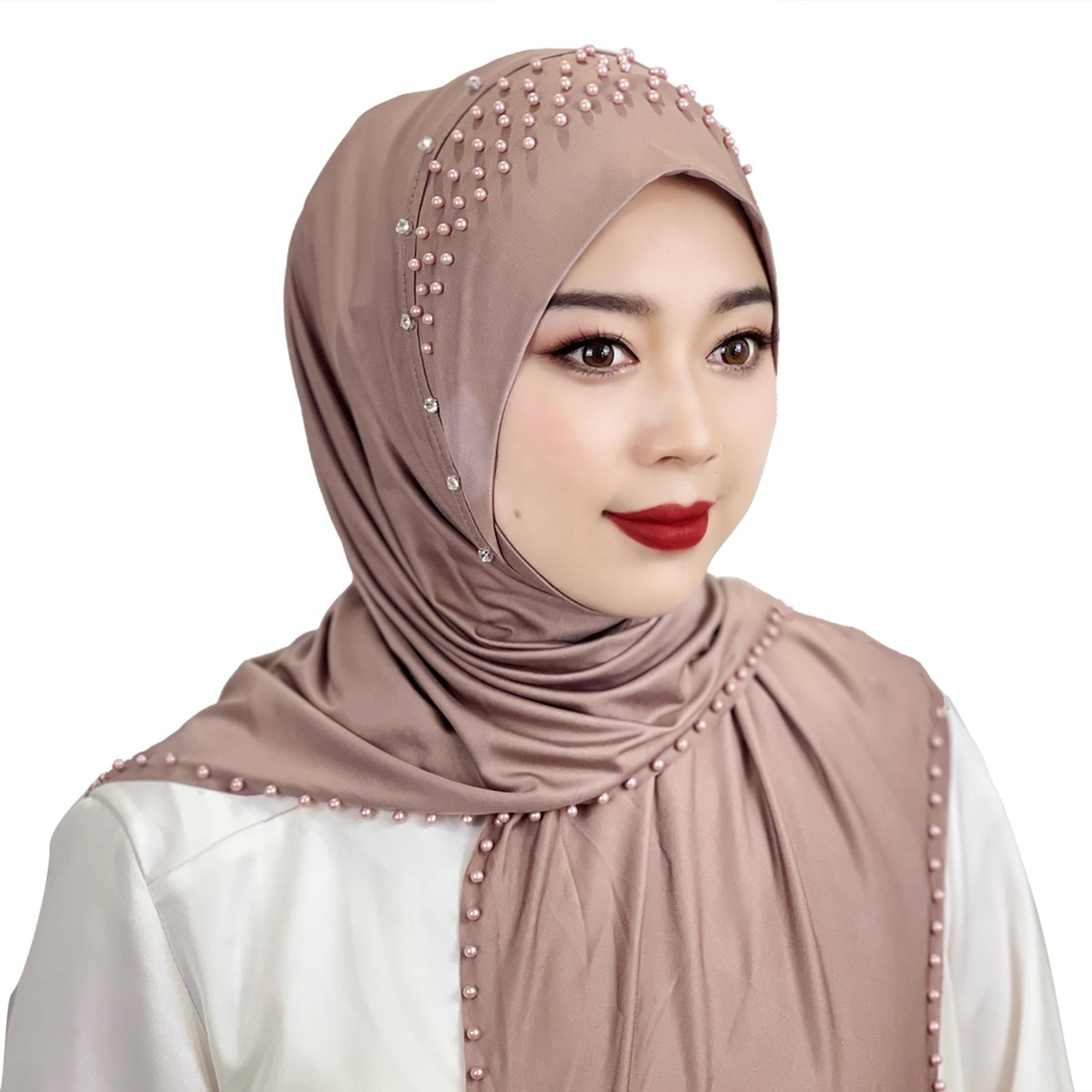 Wholesale popular Fashion Spandex Polyester hijab scarf Women Turban Hats with Beaded muslim instant foulard hijab for women