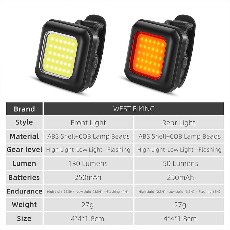 WEST BIKING New Bike Rear Lights Usb Rechargeable Mountain Bicycle Tail Light Led Cycle Headlight With Rear Bike Head Light