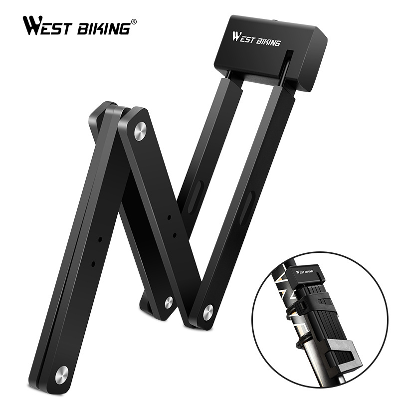 WEST BIKING Portable Folding Bicycle Lock Bike Security Anti-theft Cycling Lock Wheel Magnetic Safty Foldable Bicycle Bike Lock