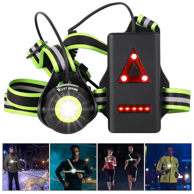 WEST BIKING Outdoor Adjustable Usb Rechargeable Chest Safety Warning  Led Night Running Backpack Reflective Vest With Logo