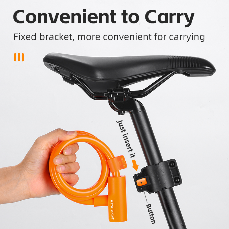 WEST BIKING New Small Retractable Security Electric Bike Combination Padlock Anti-Theft Bicycle Lock Cable Scooter Cable Lock