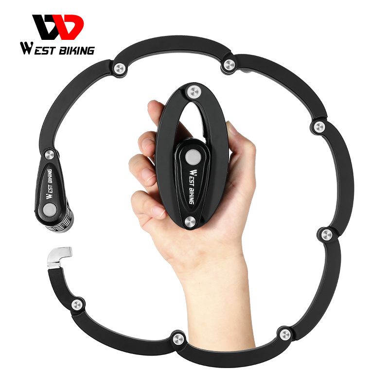 WEST BIKING Bicycle Bike Foldable Magnetic Wheel Lock Motorcycle Bicycle Lock Set Anti Theft Chain Locks For Bike High Security