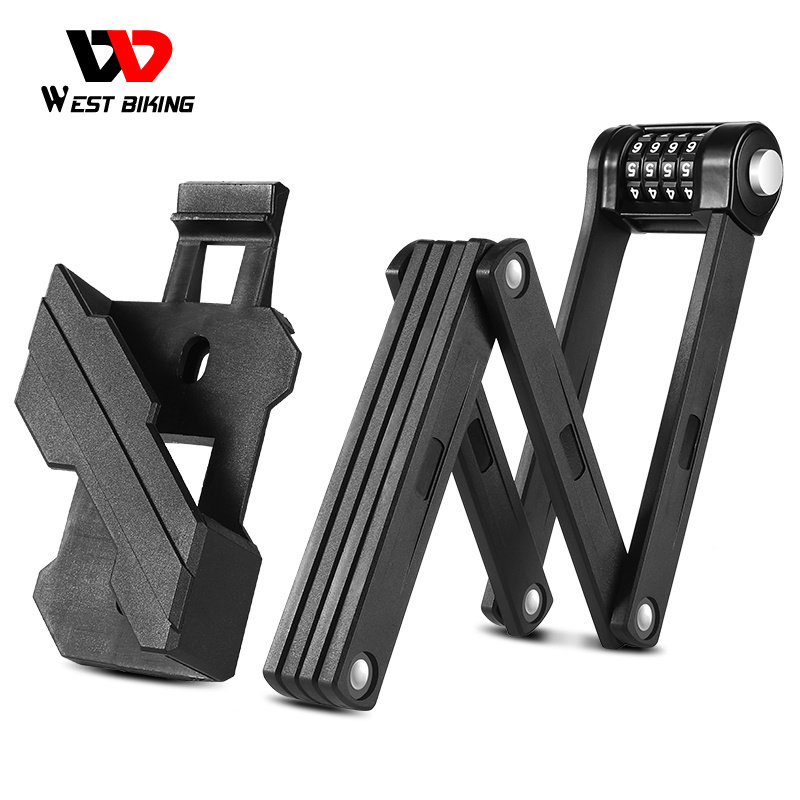 WEST BIKING Folding Bicycle Lock Bike Safty Security Anti Theft Cycle Lock MTB Motorcycle Steel Alloy Bike Foldable Chain Lock