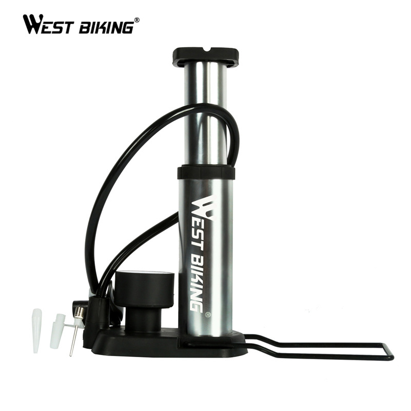 WEST BIKING 160 PSI Bicycle Foot Air Pump Activated Floor Pump With Gauge Bicycle Cycle Pump Mini Bike Portable Tire Inflator