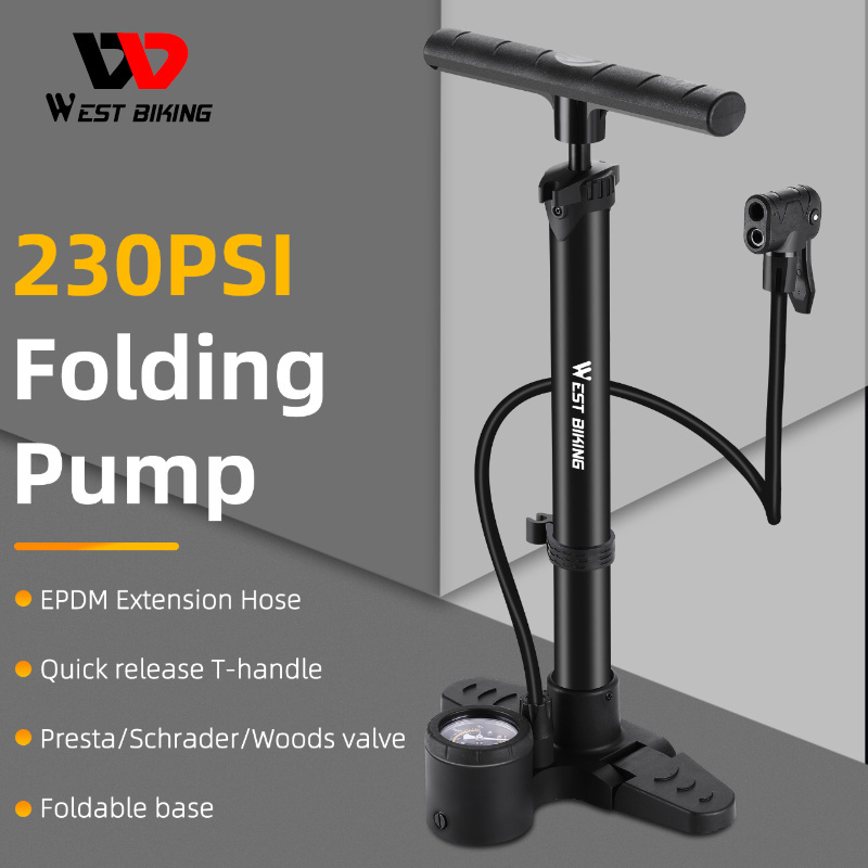 WEST BIKING Wholesale Tire Inflator Portable Air Compressor Bicycle Pump Bike Shock Pump With Psi Gauge Bike Accessories