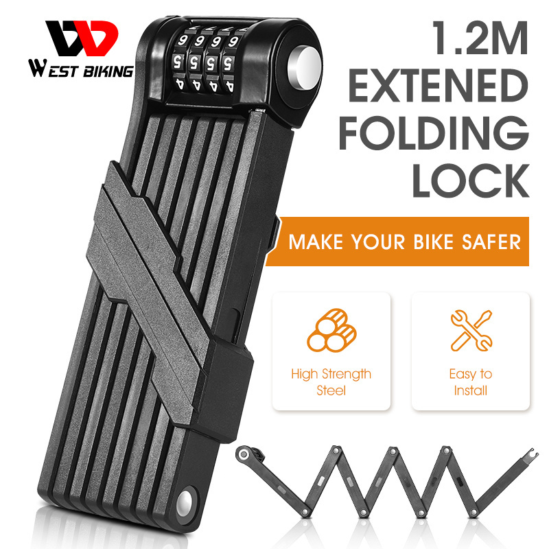 WEST BIKING Folding Bicycle Lock Bike Safty Security Anti Theft Cycle Lock MTB Motorcycle Steel Alloy Bike Foldable Chain Lock