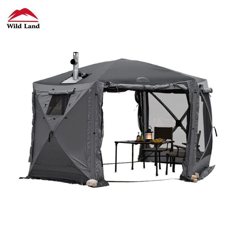 Wild Land Easy Quick Setup Hub Screen House Chimney 8-10 Person Family Tent Waterproof Canvas Instant Sauna Tents For Camping