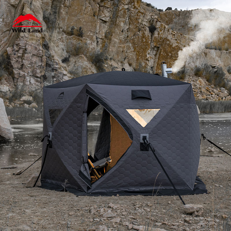 Custom Cube Hiking Insulated Outdoor Hexagon Sauna Hub Tent Ice Fishing Tent 6 Person Winter Camping Hot Tent