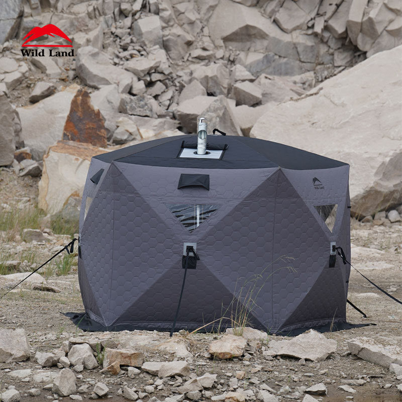 Custom Cube Hiking Insulated Outdoor Hexagon Sauna Hub Tent Ice Fishing Tent 6 Person Winter Camping Hot Tent