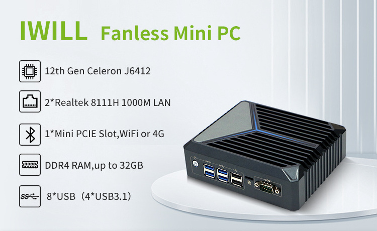 N1221 mini pc dual lan display computer fanless mini pc j6412 with sim card slot