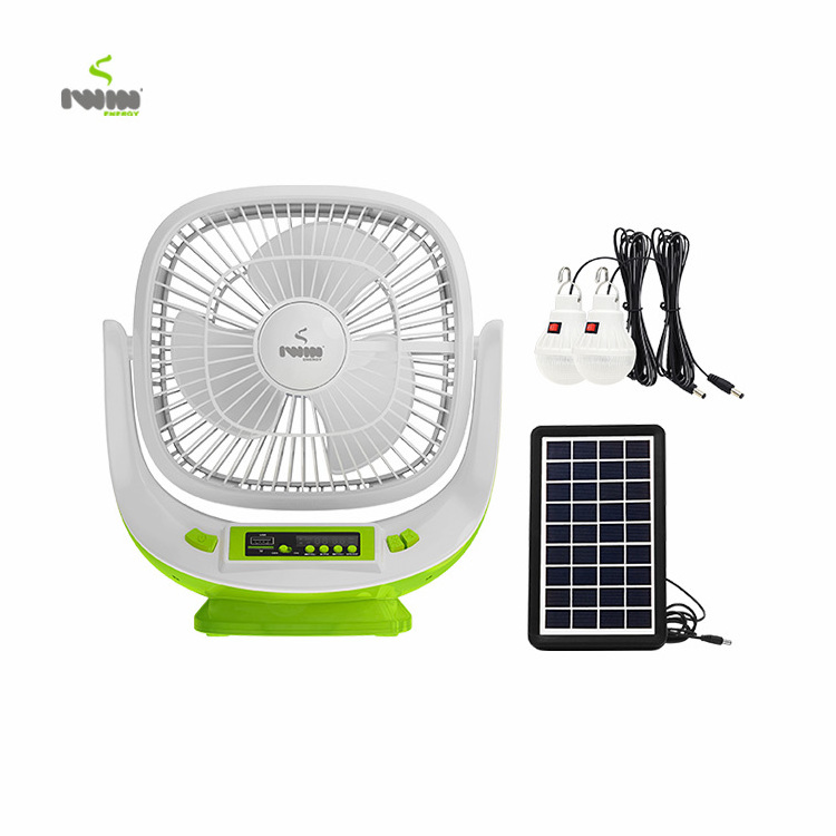 8 inch portable rechargeable big wind fan with led emergency light FM radio TF card with mini solar fan