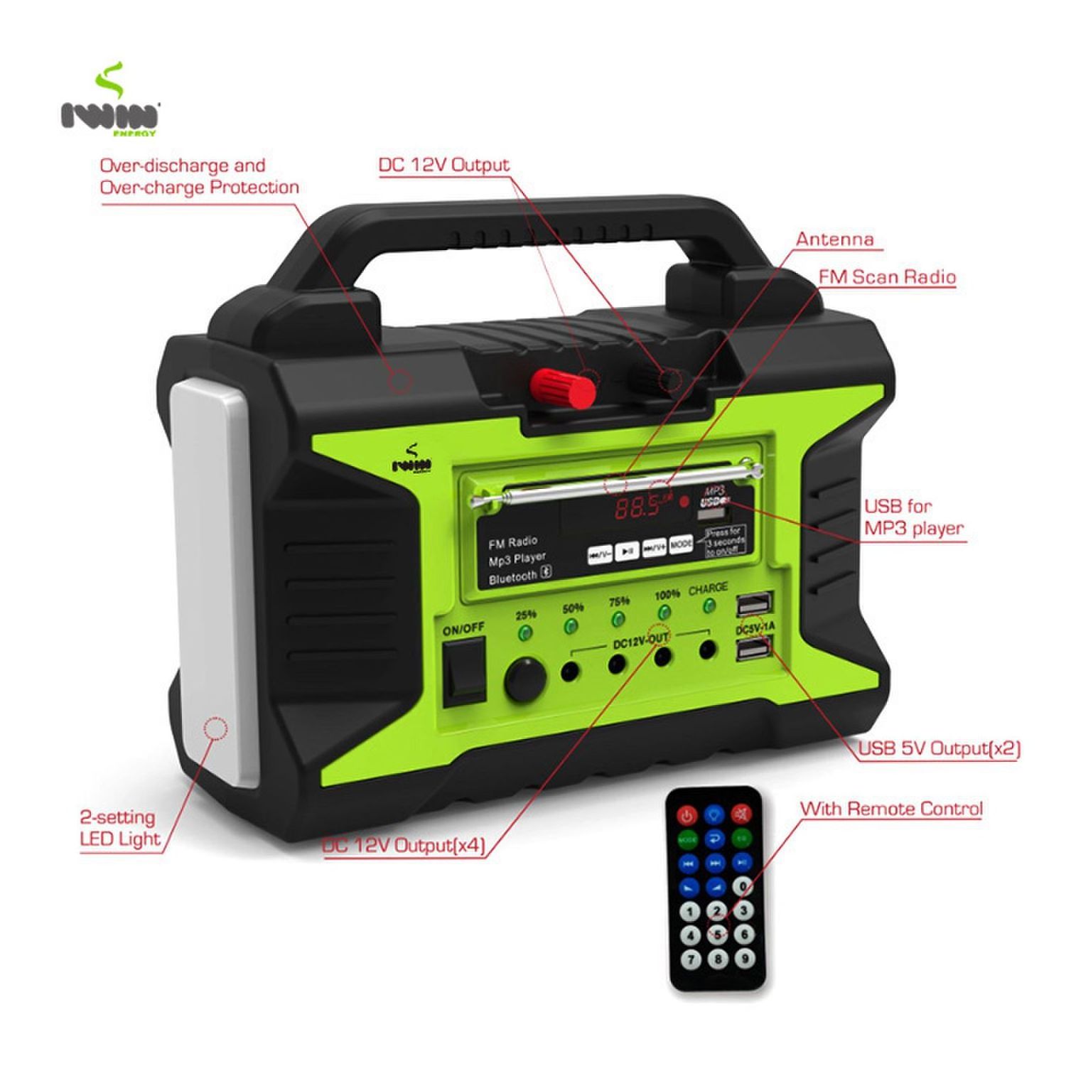 IWIN  7Ah Solar Powered Generator With Solar Panels Solar Charging Station Outdoor