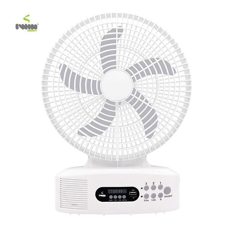 12 inch portable mini rechargeable fan with led emergency light FM radio TF card