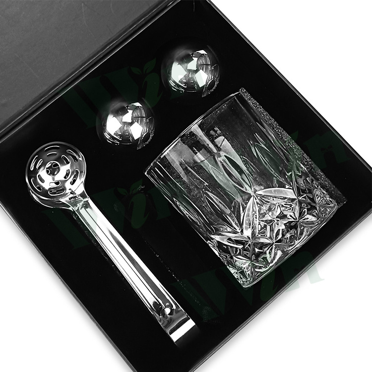 Iwin Whiskey Glass And Stones Gift Set With Whiskey Glass And 2 Stainless Steal Ice Ball Whiskey Stone Magnetic Buckle Box