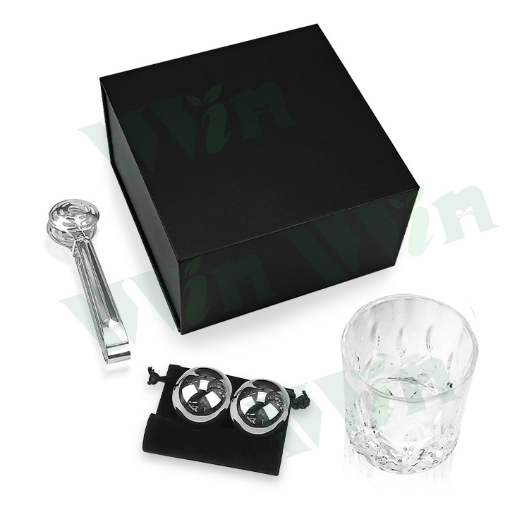 Iwin Whiskey Glass And Stones Gift Set With Whiskey Glass And 2 Stainless Steal Ice Ball Whiskey Stone Magnetic Buckle Box