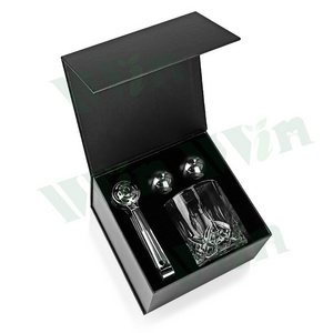 Iwin Whiskey Glass And Stones Gift Set With Whiskey Glass And 2 Stainless Steal Ice Ball Whiskey Stone Magnetic Buckle Box