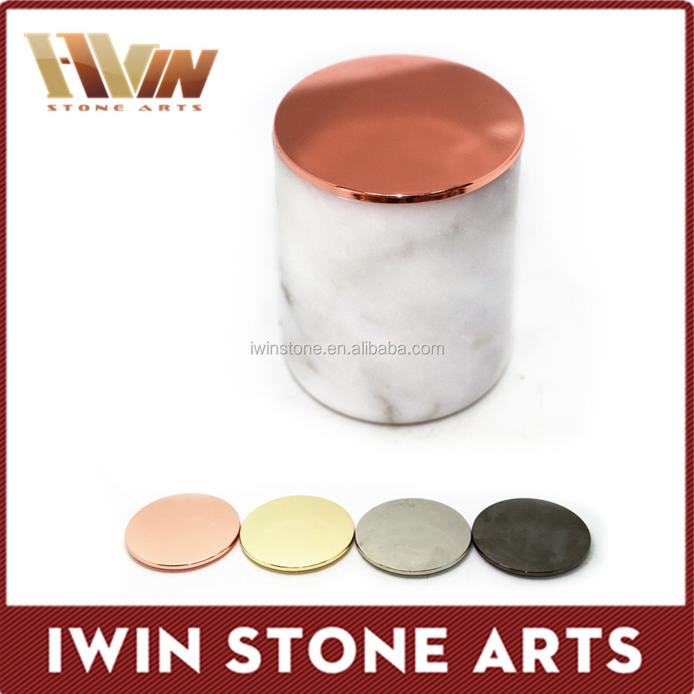 Cheapest natural stone carrara marble candle jar with copper lids,marble candle jar with lid