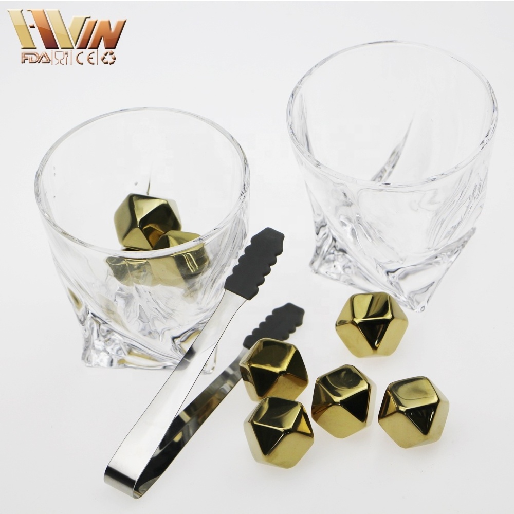 2020 Whiskey Stones Gold color Gift Set Stainless Steel Diamond Shaped Ice Cubes