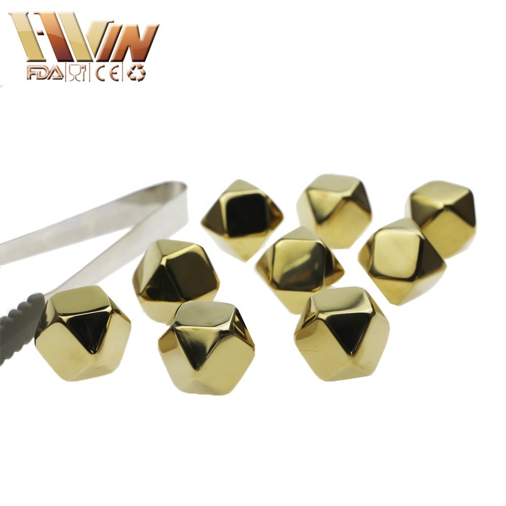 2020 Whiskey Stones Gold color Gift Set Stainless Steel Diamond Shaped Ice Cubes