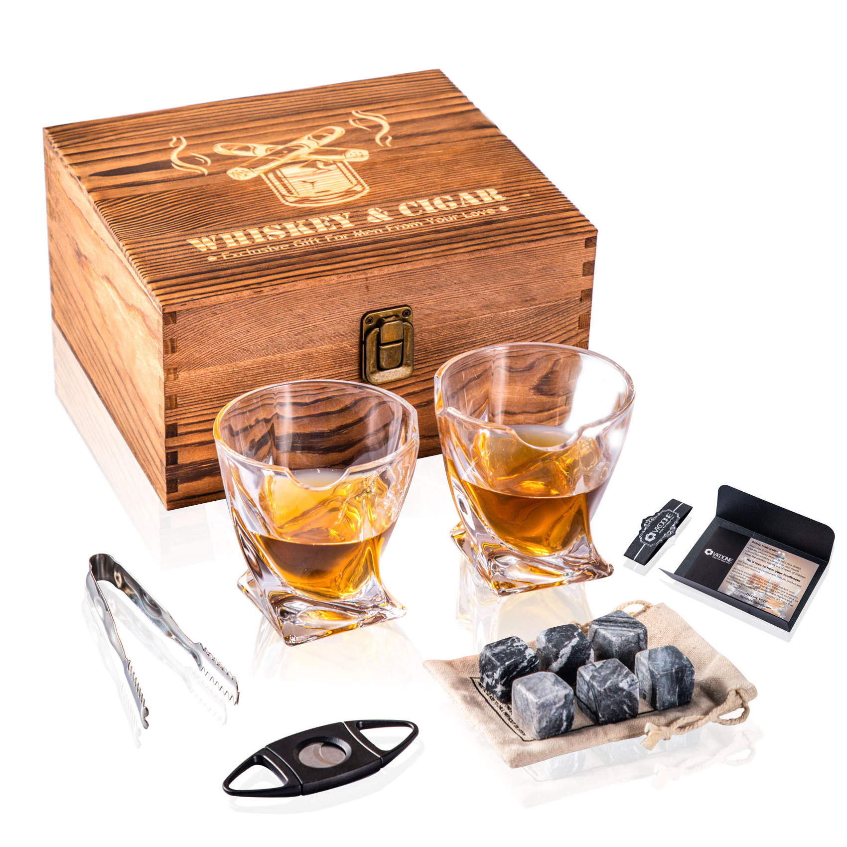 high quality bourbon glass scotch whiskey glass with cigar holder with whiskey stones