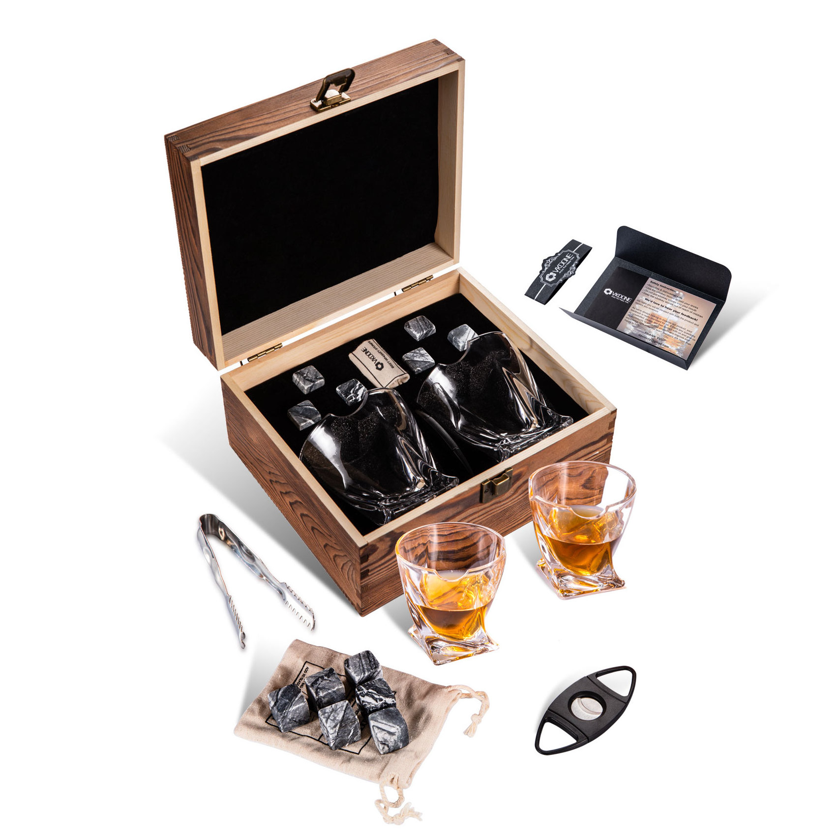 high quality bourbon glass scotch whiskey glass with cigar holder with whiskey stones