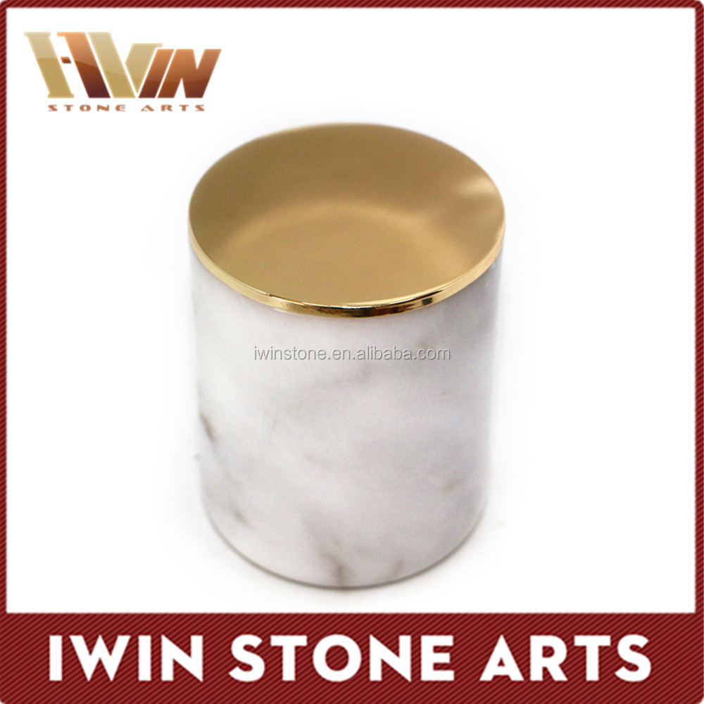 Cheapest natural stone carrara marble candle jar with copper lids,marble candle jar with lid