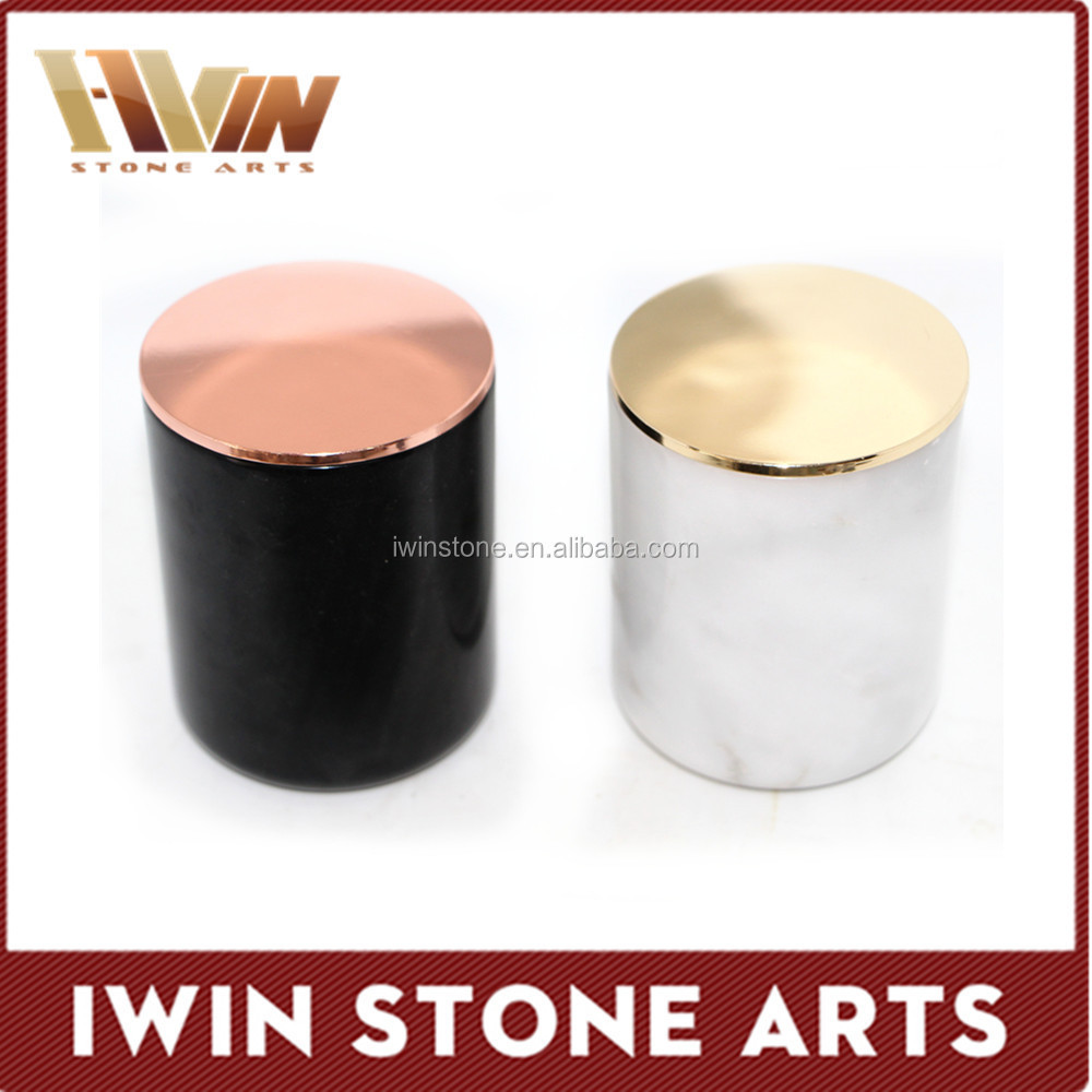 Cheapest natural stone carrara marble candle jar with copper lids,marble candle jar with lid